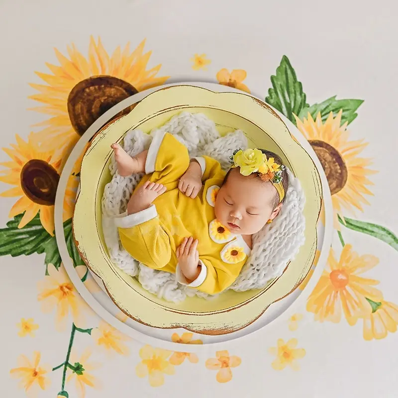 Wooden Round Posing Plate (Vintage) - Newborn Photography Props - Image 4
